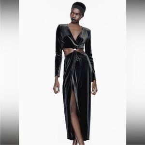 Zara Velvet Cut Out Midi High Slit Dress - Wedding Guest / NYE / Holiday
